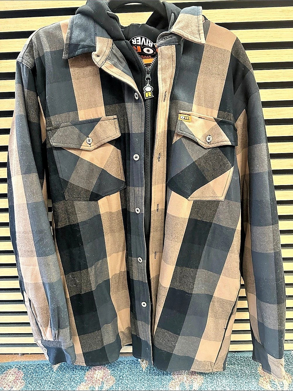 Orange River Ranger Plaid Hooded Shirt Jacket in Brown & Black XL NWT
